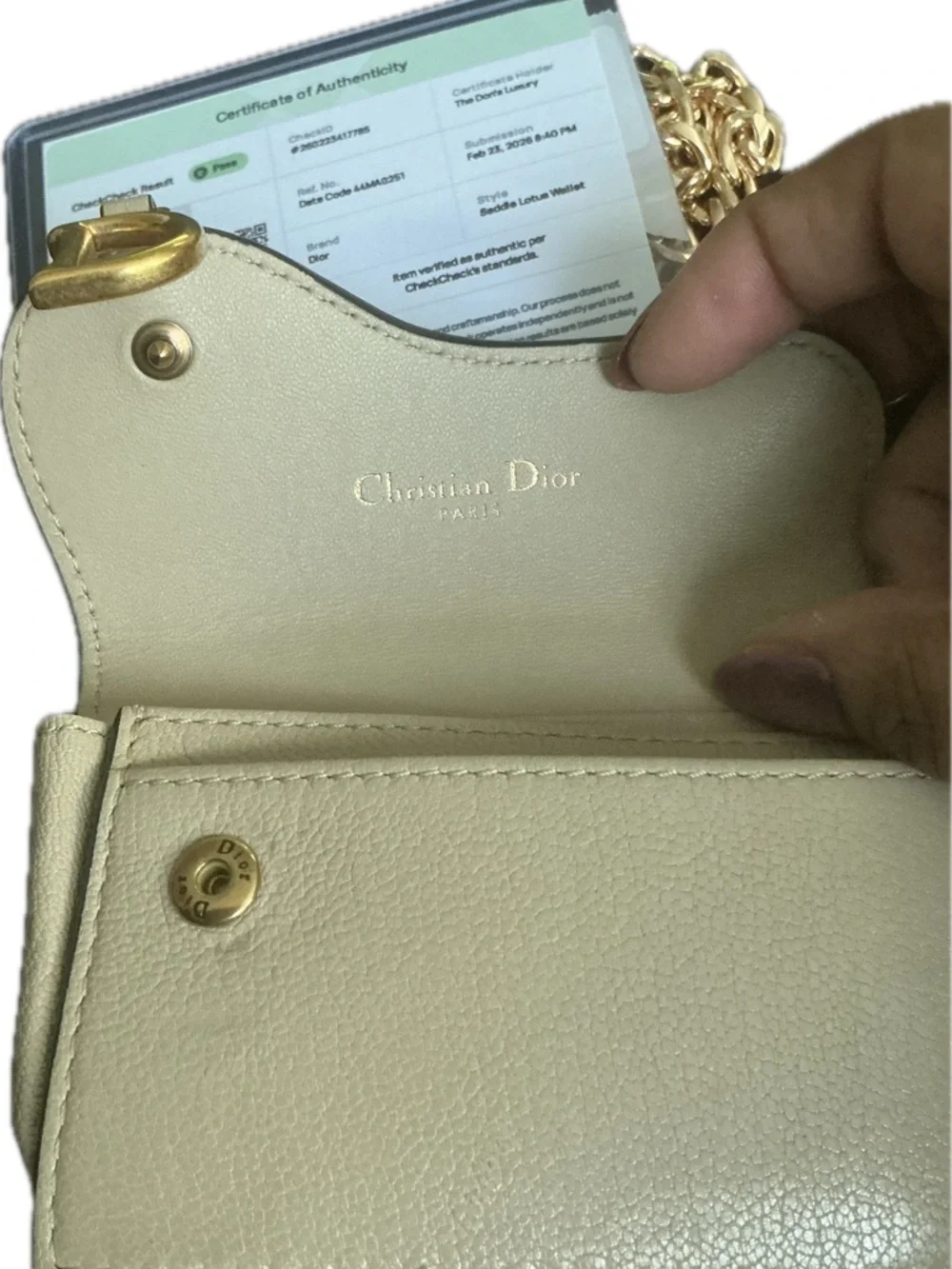 Dior Saddle Lotus Wallet Crossbody in Beige with Gold Chain - Picture 3 of 3